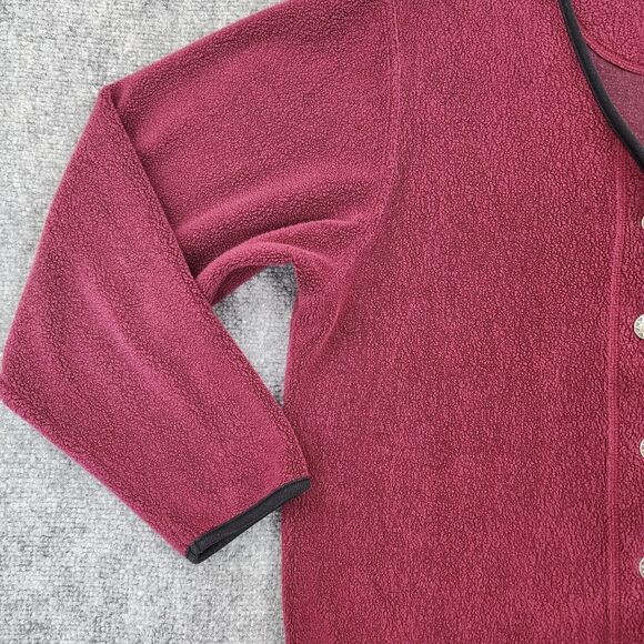 LL Bean Sweater Womens Medium Burgundy Cardigan Long Sleeve Button Front Terry - Picture 8 of 15